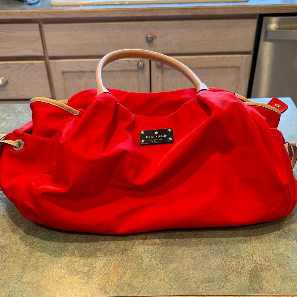 Kate Spade Scarlet Red Tote with Tan Handles
